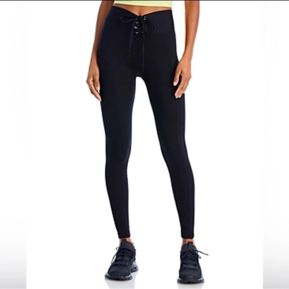 Year Of Ours Black Ribbed Football Lace-Up Leggings Ankle Large Workout Gym